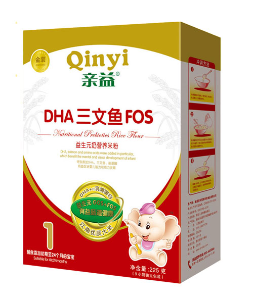 親益盒裝益生元DHA三文魚FOS奶營養(yǎng)米粉1段