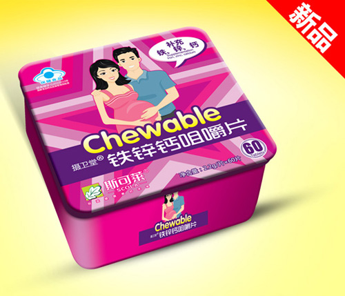 斯可萊孕婦鐵鋅鈣咀嚼片鐵盒