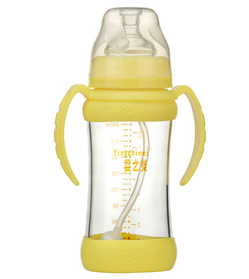 嬰之美寬口雙耳自動(dòng)高硼硅玻璃奶瓶240ML