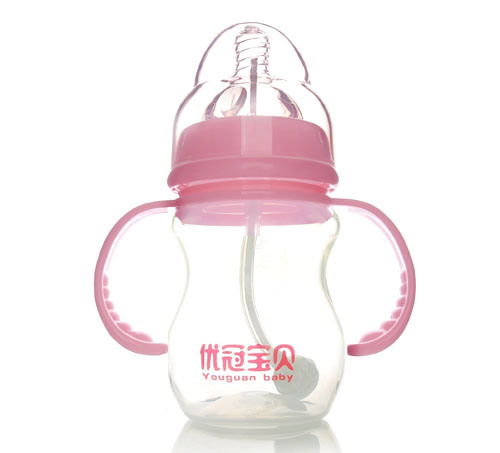 優(yōu)冠寶貝寬口帶柄自動(dòng)PP奶瓶210ml紅色