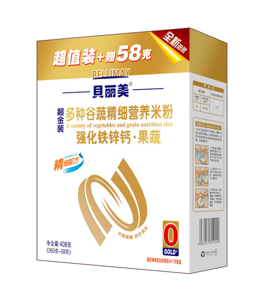 貝麗美強化鐵鋅鈣果蔬精細營養(yǎng)米粉408克盒裝