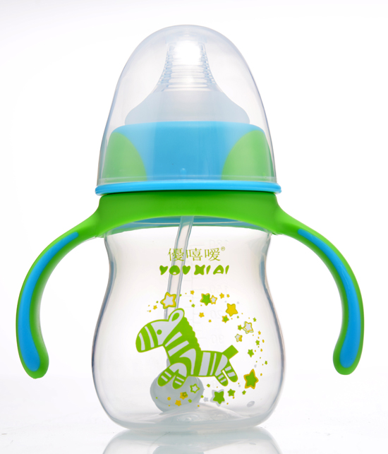 優(yōu)嘻噯炫彩PP寬口自動奶瓶180ML藍綠色