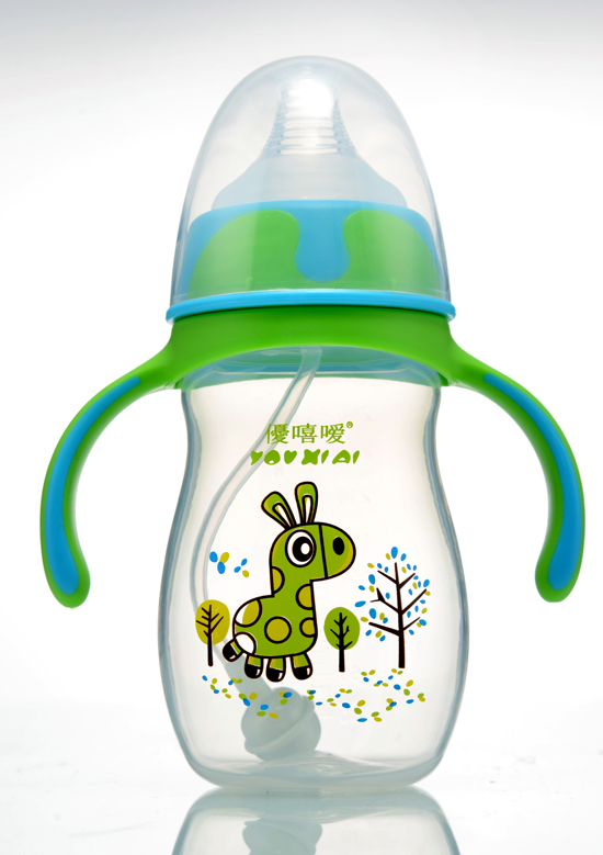 優(yōu)嘻噯炫彩PP寬口徑自動(dòng)奶瓶260ml藍(lán)綠色