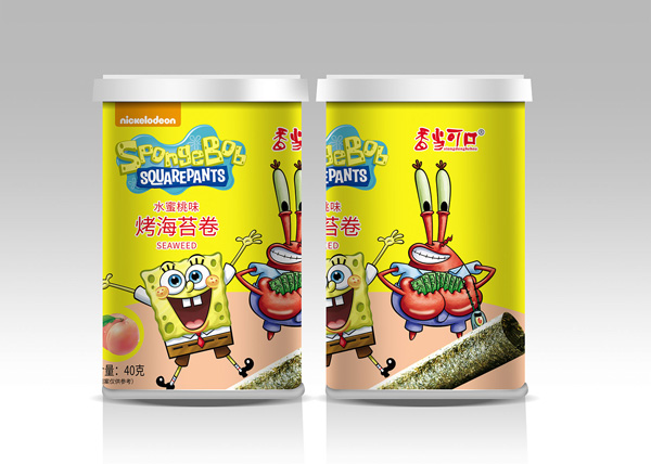 香當(dāng)可口海綿寶寶系列-水蜜桃味烤海苔卷桶裝