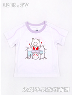 小豬班納白色嬰兒圓領短袖針織衫