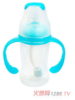 親恩4安標(biāo)口徑花型雙柄自動(dòng)PP奶瓶（蘭色）