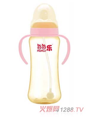 苗苗樂標(biāo)準(zhǔn)口徑雙柄自動(dòng)吸弧形PPSU奶瓶300ml
