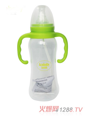 安心寶寶250ml標(biāo)口圓弧形雙耳自動(dòng)PP奶瓶綠色