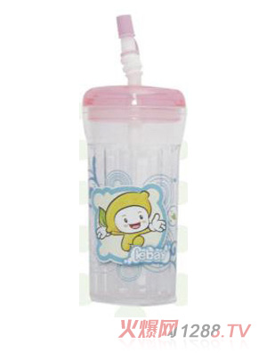 陽(yáng)光兔卡通吸管水壺350ML粉色